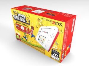 Caja consola Nintendo 2DS Super Mario Bros blanca y roja, caja 2DS Super Mario Bros blanca y roja