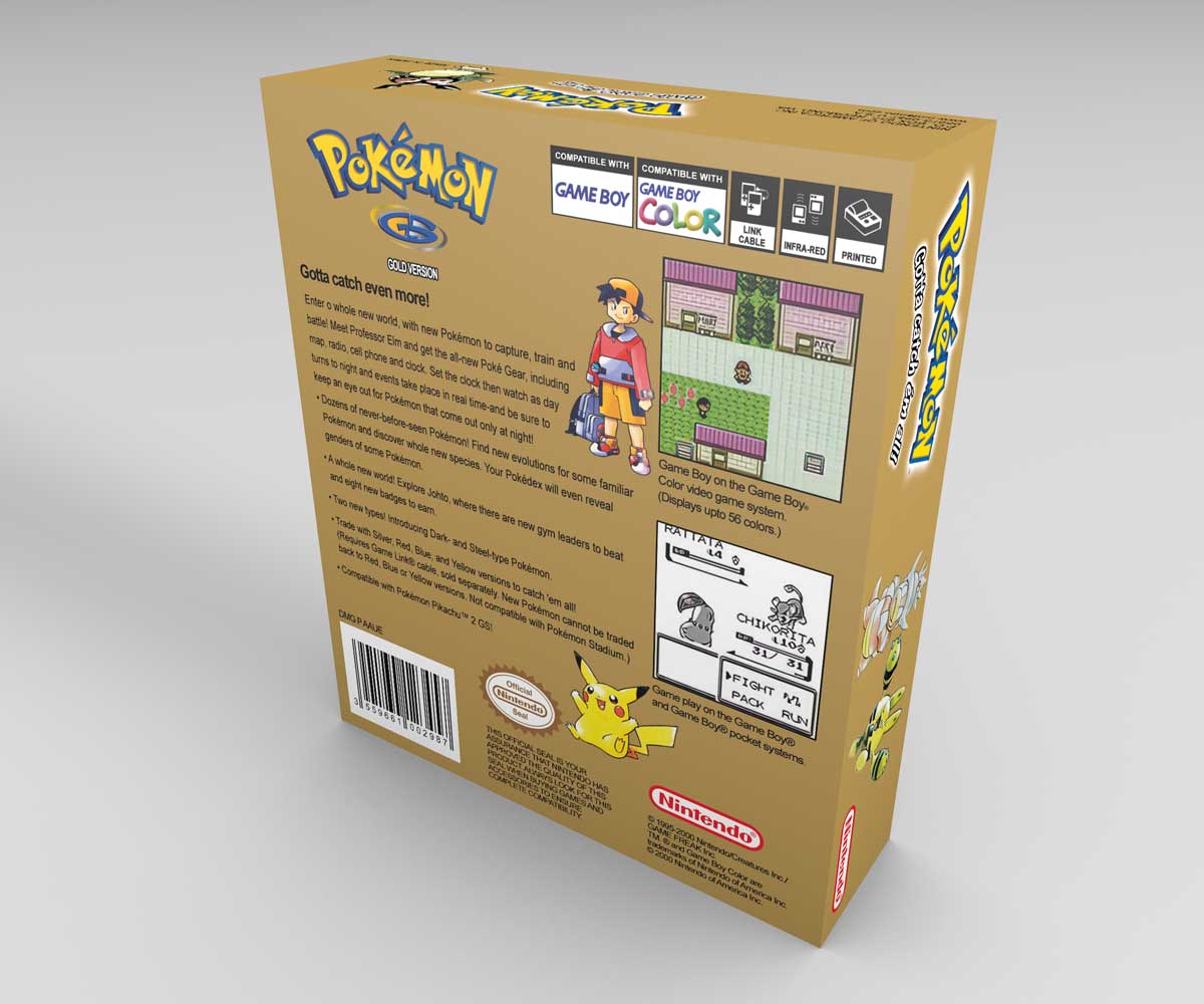 Caja consola Game Boy Color Pokemon Oro NTSC, caja vacía Game Boy Color Pokemon Oro NTSC